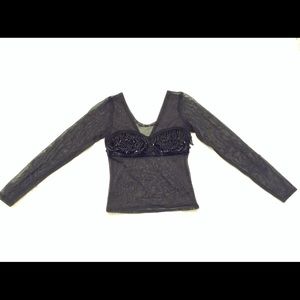 Vintage Black Mesh Beaded Velvet Bra Top